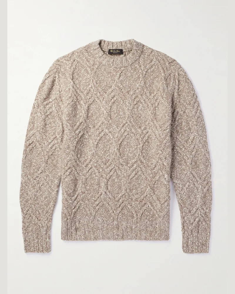 Loro Piana Pullover aus einer melierten Woll-Kaschmirmischung in Zopfstrick Neutral