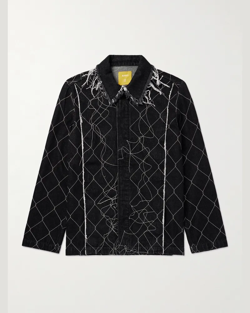 AIREI Embroidered Organic Denim Jacket Black