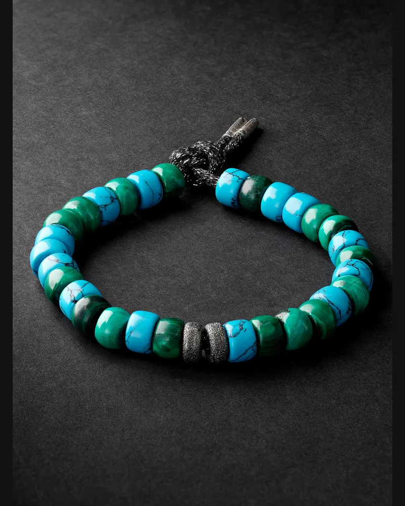 Carolina Bucci Forte Beads White and Blackened Gold, Turquoise and Malachite Bracelet Blue