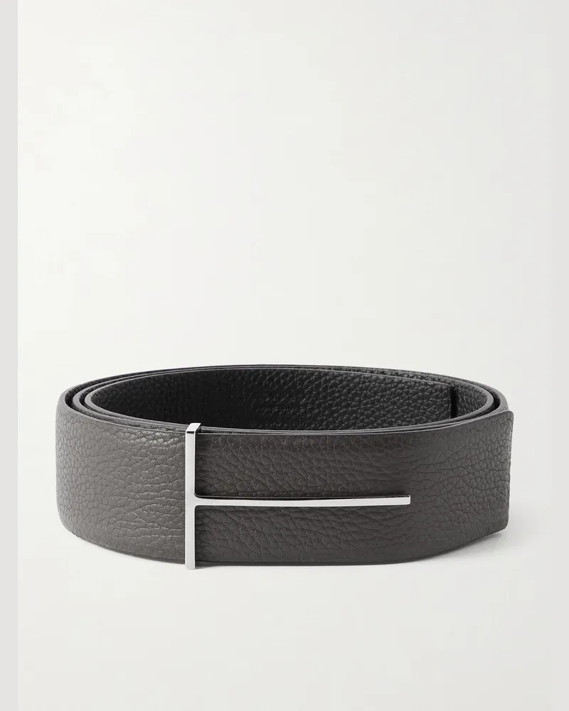 Tom Ford 3.8cm Full-Grain Leather Belt Gray