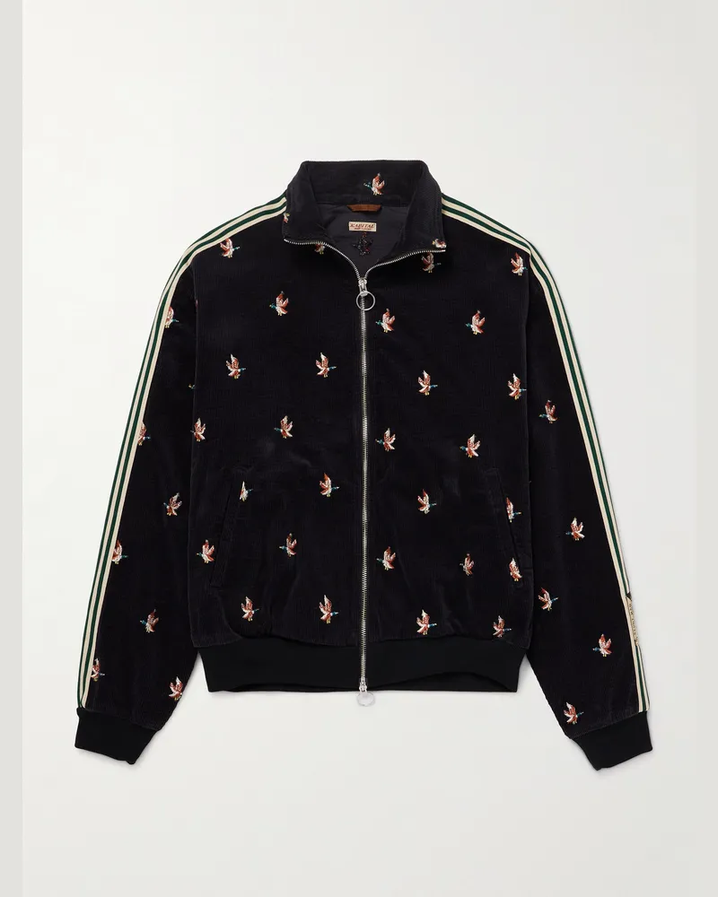 KAPITAL Striped Webbing-Trimmed Embroidered Cotton-Blend Corduroy Track Jacket Black