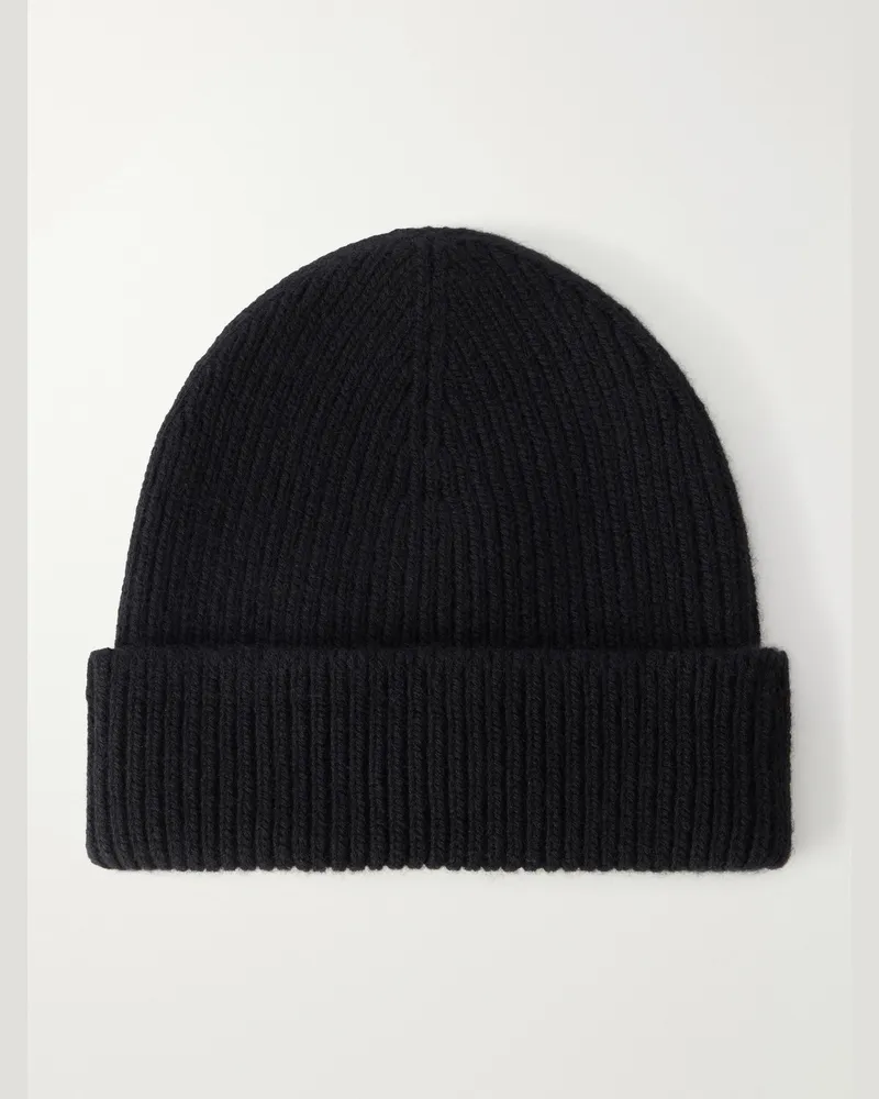 Johnstons of Elgin Ribbed Cashmere Beanie Black