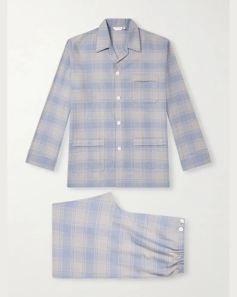 Derek Rose Kelburn 52 Checked Cotton Pyjama Set Blue