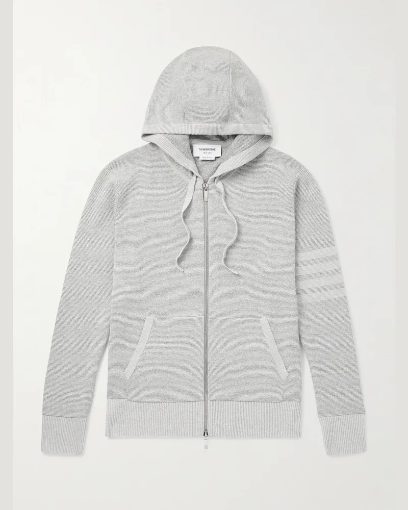 Thom Browne Kapuzenjacke aus einer strukturierten Leinen-Baumwollmischung mit Streifen und Reißverschluss Grau