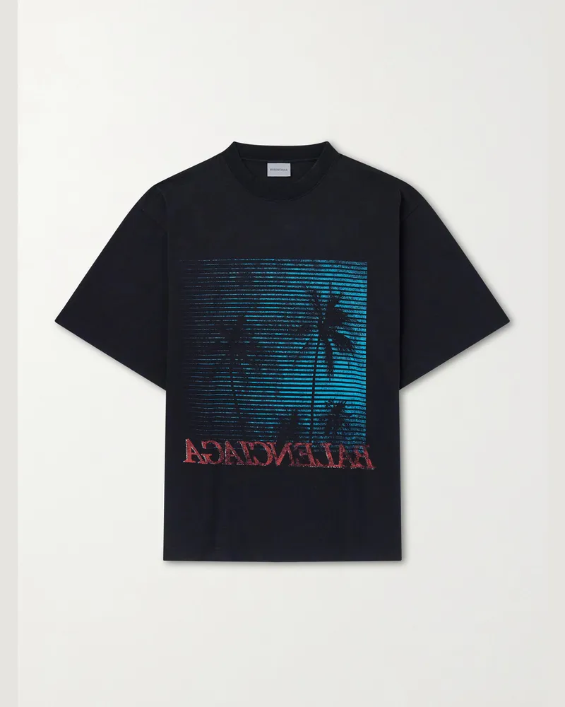 Balenciaga Printed Cotton-Jersey T-Shirt Black