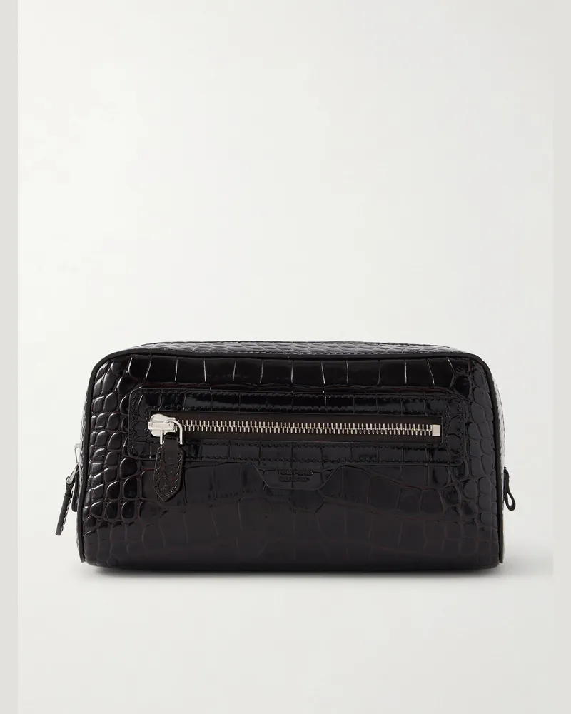 Tom Ford Croc-Effect Leather Wash Bag Brown