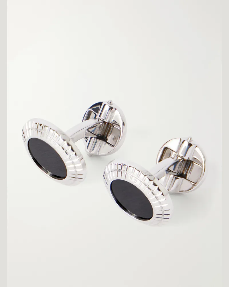 Dunhill Hobnail Coin Onyx and Sterling Silver Cufflinks Black