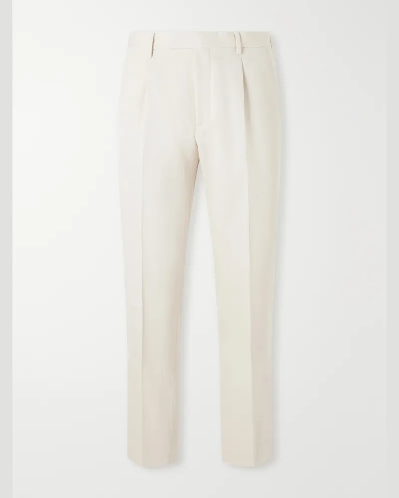 Ermenegildo Zegna Straight-Leg Cotton and Wool-Blend Twill Trousers Neutrals