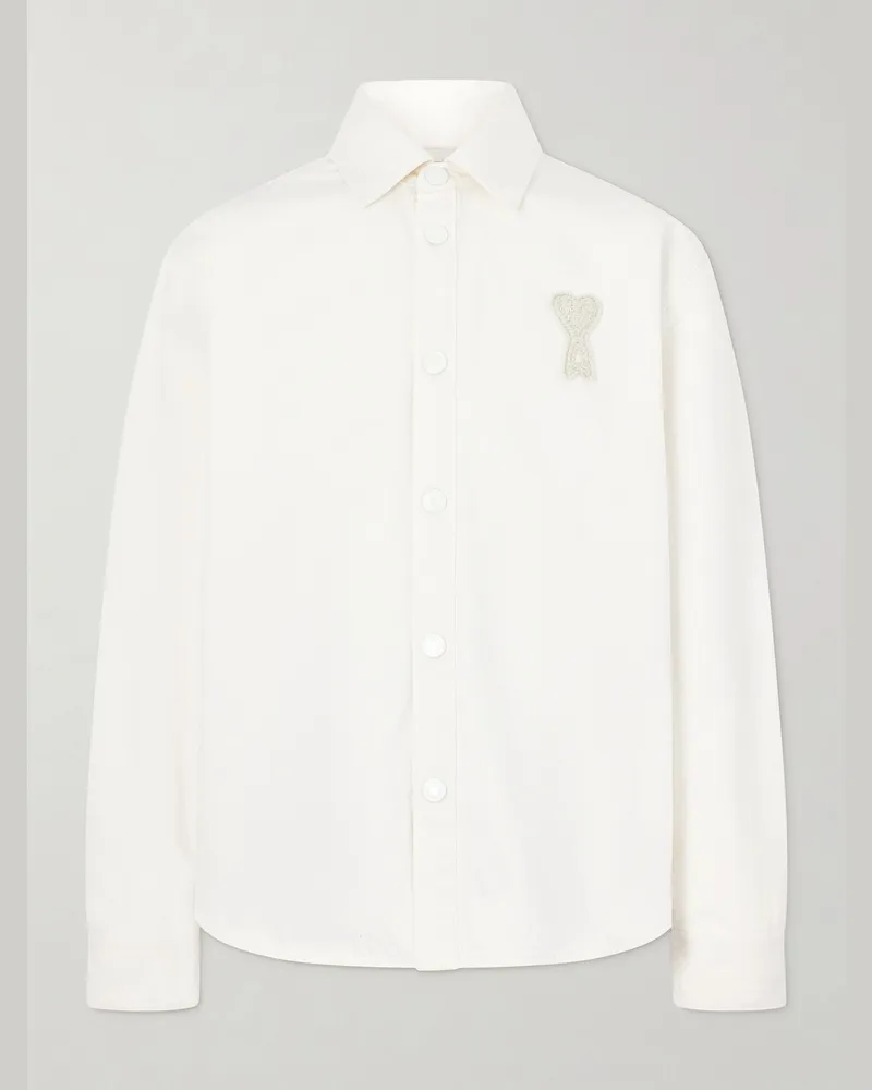 AMI Paris Logo-Embroidered Denim Jacket White