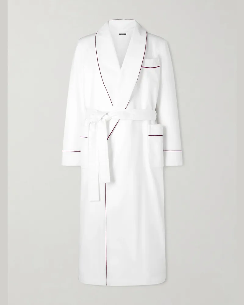 Tom Ford Piped Silk Robe White