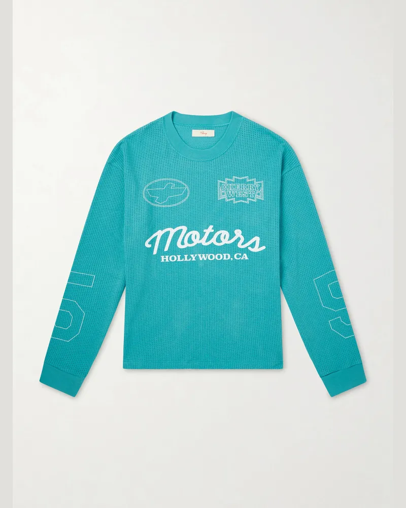 Cherry Los Angeles Logo-Print Cotton-Mesh T-Shirt Blue