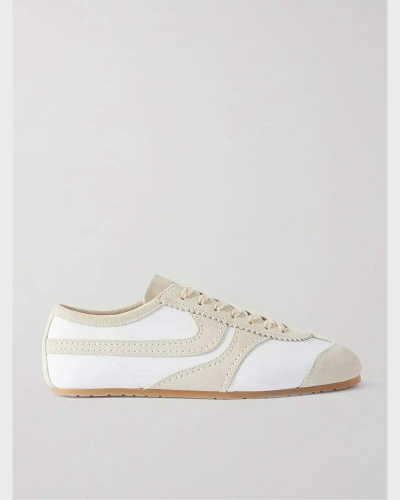 Dries van Noten Sneakers aus Leder mit Velourslederbesatz Weiß