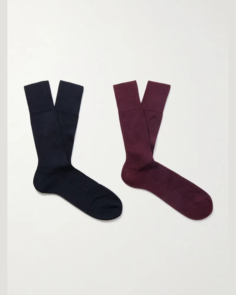 Falke N7 Finest Two-Pack Ribbed Virgin Wool-Blend Socks Blue