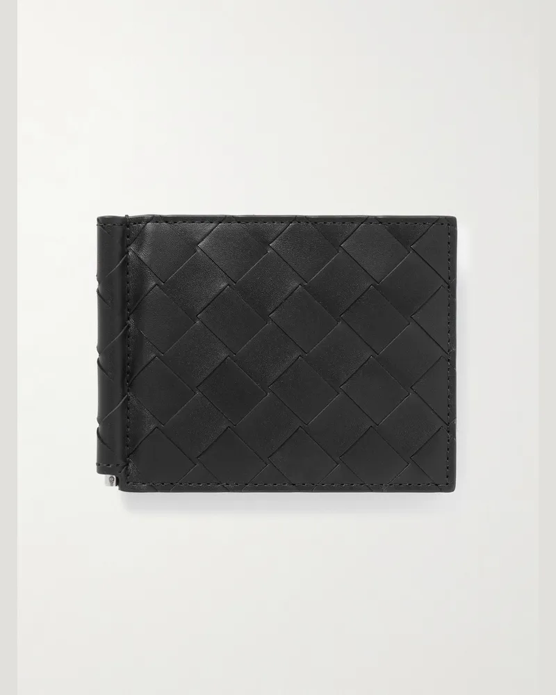 Bottega Veneta Intrecciato Leather Billfold Wallet with Money Clip Black