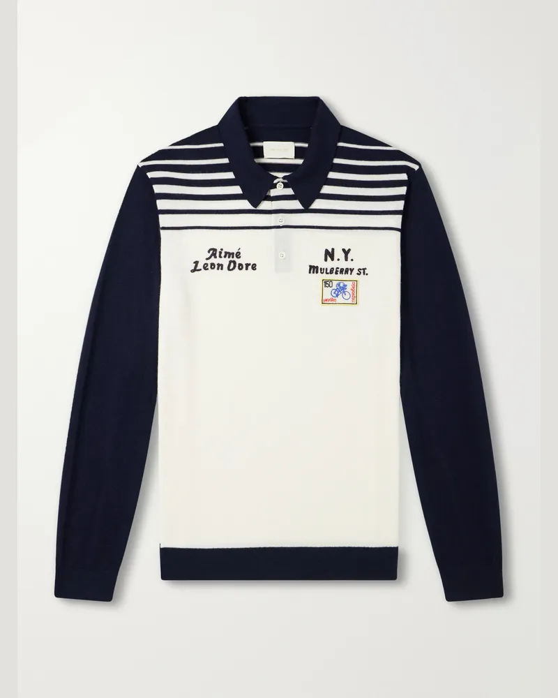 Aimé Leon Dore Logo-Embroidered Merino Wool Polo Shirt White