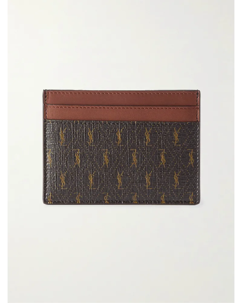 Saint Laurent Kartenetui aus Canvas mit Lederbesatz und Monogramm Braun