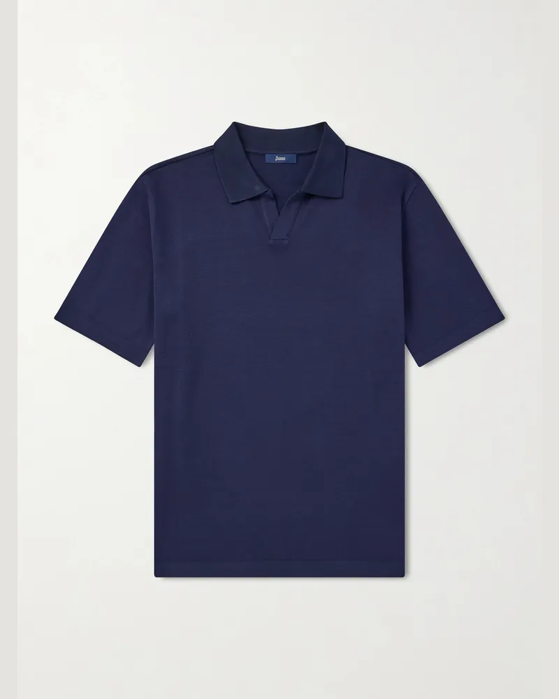 Herno Open-Collar Cotton Polo Shirt Blue