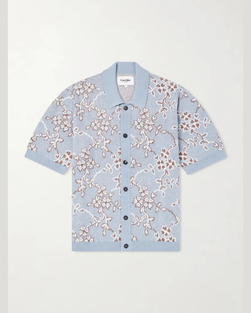 Corridor Trellis Knitted Organic Cotton Shirt Blue