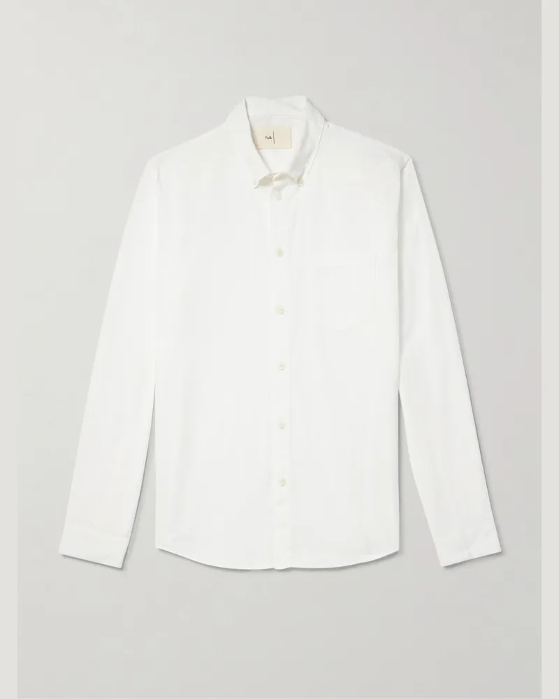 Folk Anniversary Hemd aus bestickter Baumwollgaze mit Button-Down-Kragen Weiß