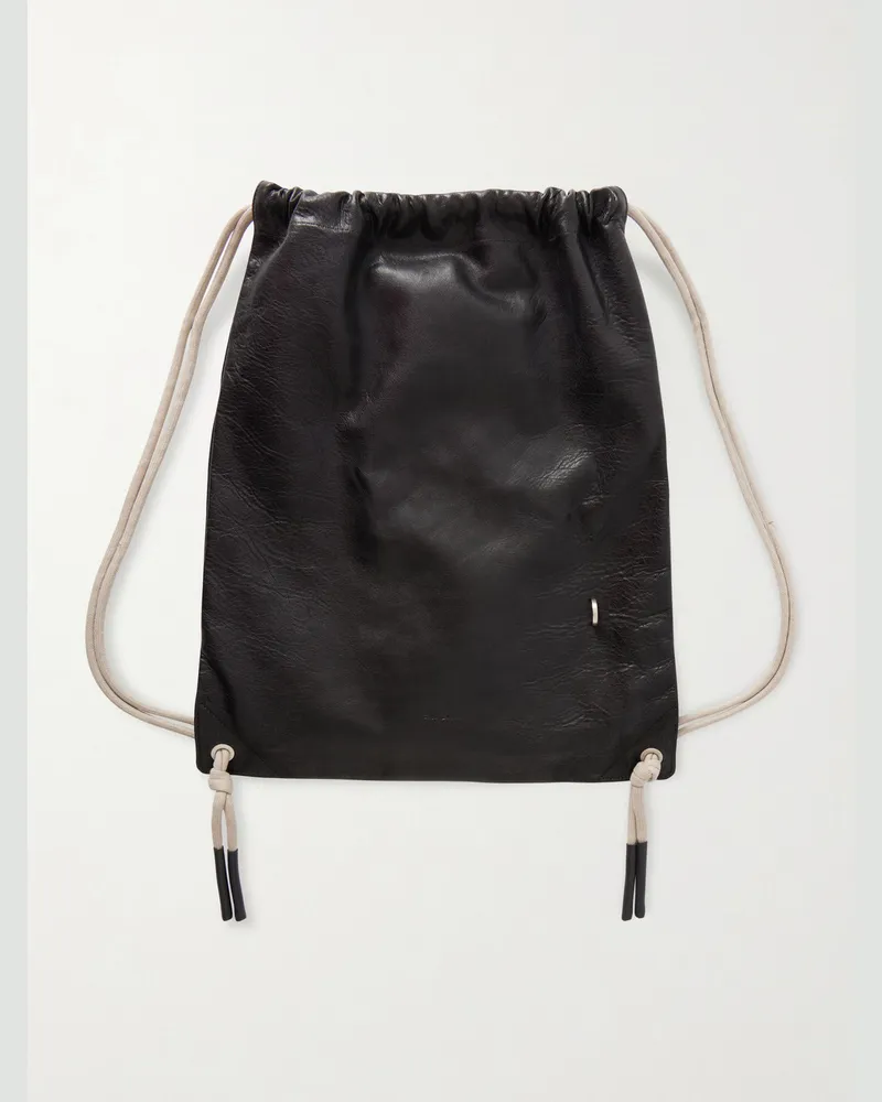 Rick Owens Rucksack aus Leder mit Kordelzug und Verzierung Schwarz