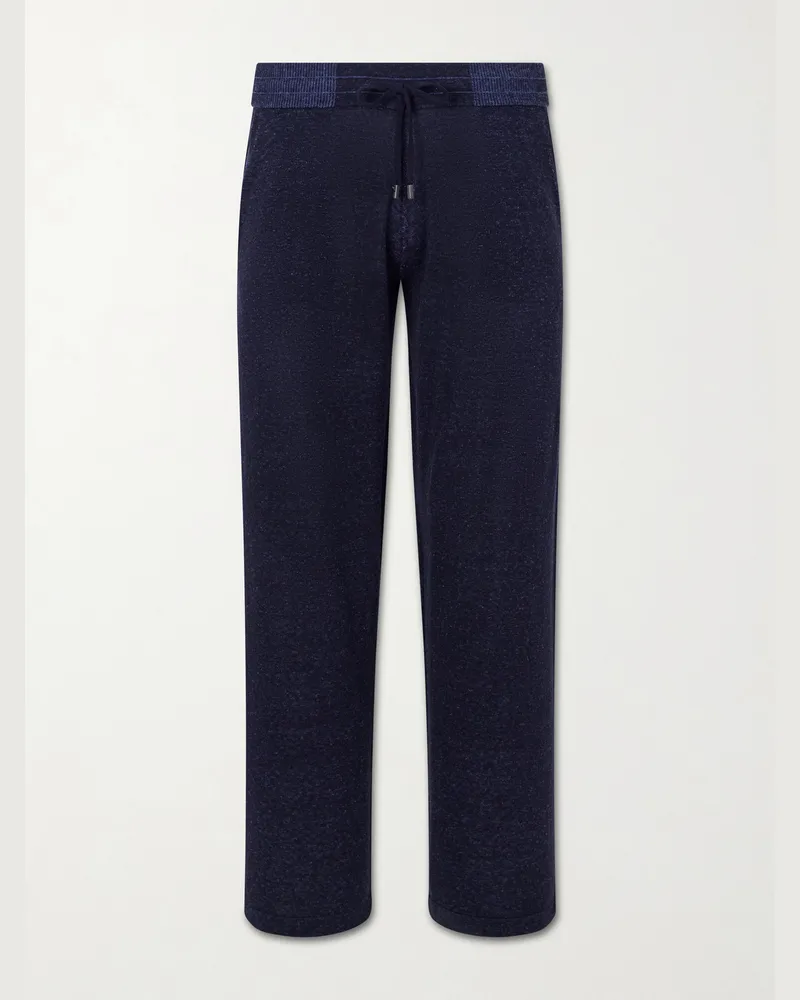 PIACENZA 1733 Straight-Leg Silk and Linen-Blend Drawstring Sweatpants Blue