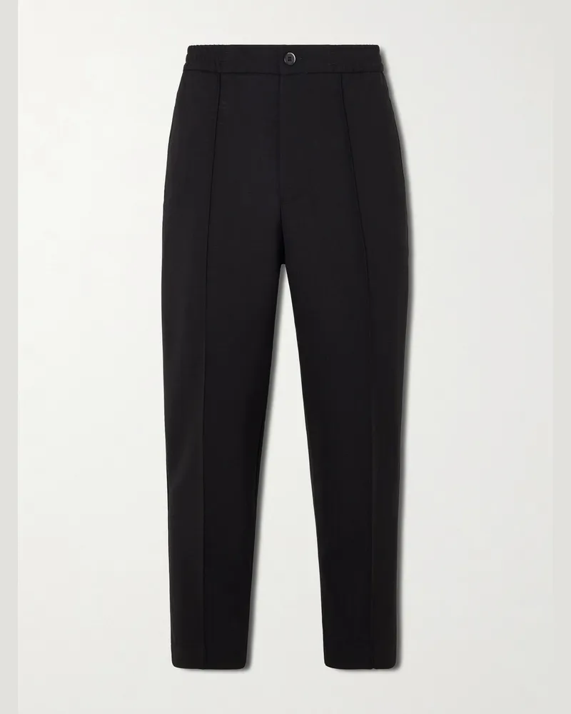 BARENA Ameo Straight-Leg Wool-Hopsack Suit Trousers Black