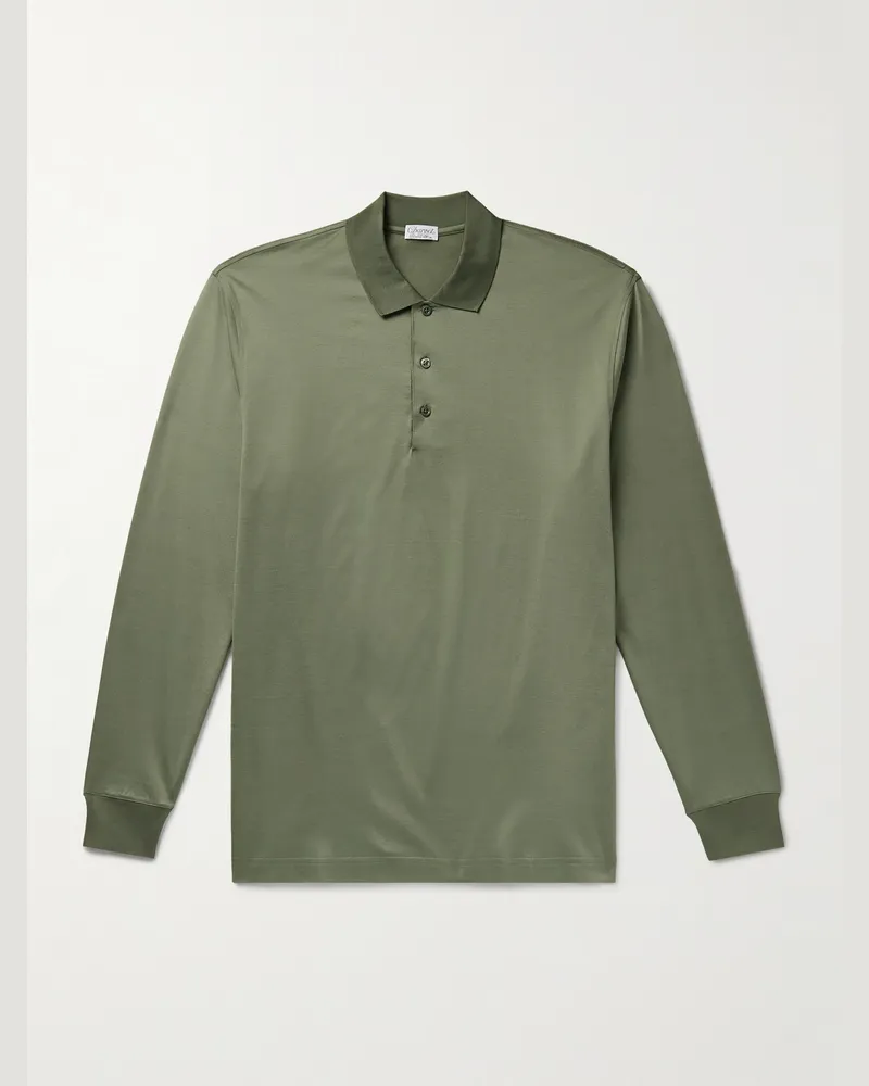 Charvet Cotton-Sateen Polo Shirt Green