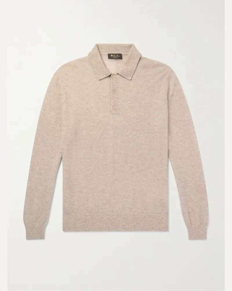 Loro Piana Camino Pullover aus einer gebürsteten Kaschmir-Seidenmischung mit Polokragen Neutral