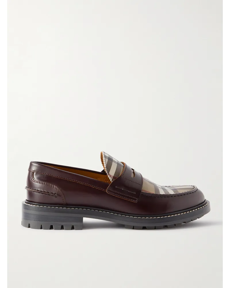 Burberry Pennyloafers aus Leder mit Karomuster Braun