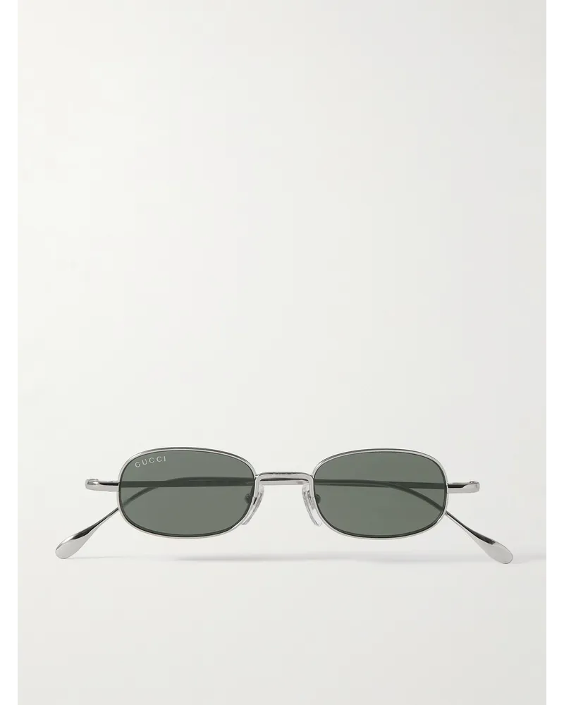 Gucci Silberfarbene Sonnenbrille mit schmalem Rahmen Silber