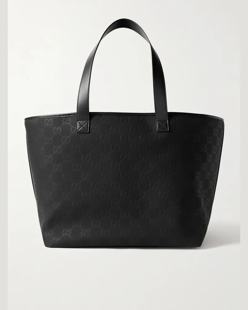 Gucci Edge große Tote aus Gummi mit Logoprägung und Lederbesatz Schwarz