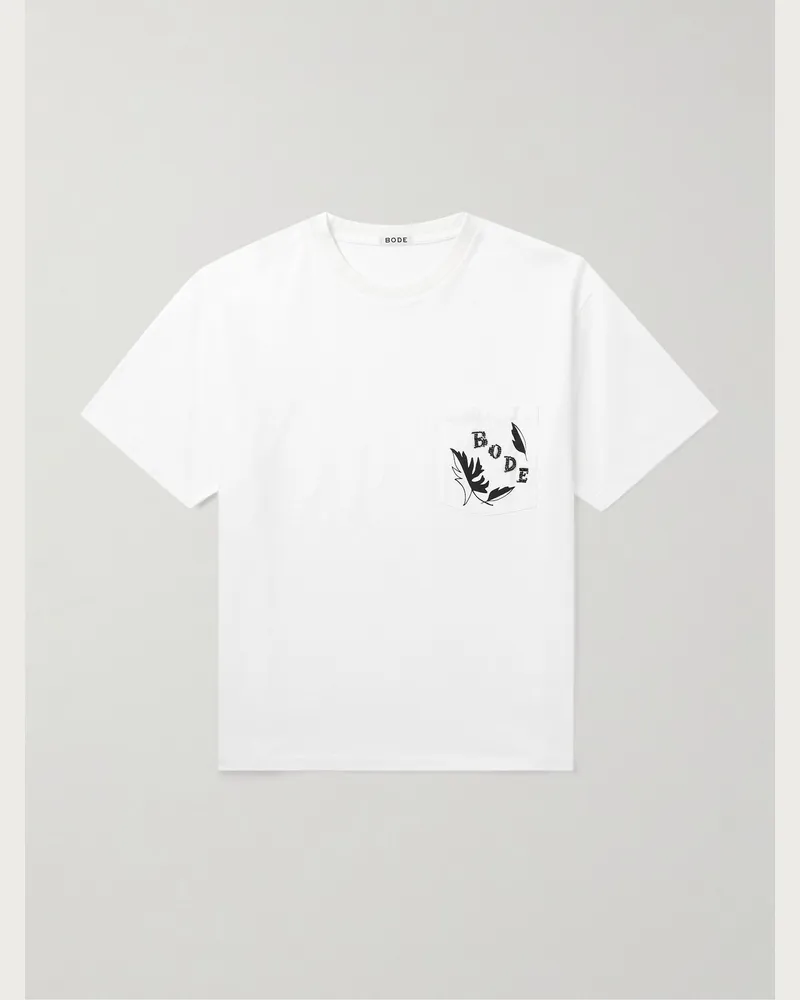 BODE Beaded Leaf Embellished Printed Cotton-Jersey T-Shirt White