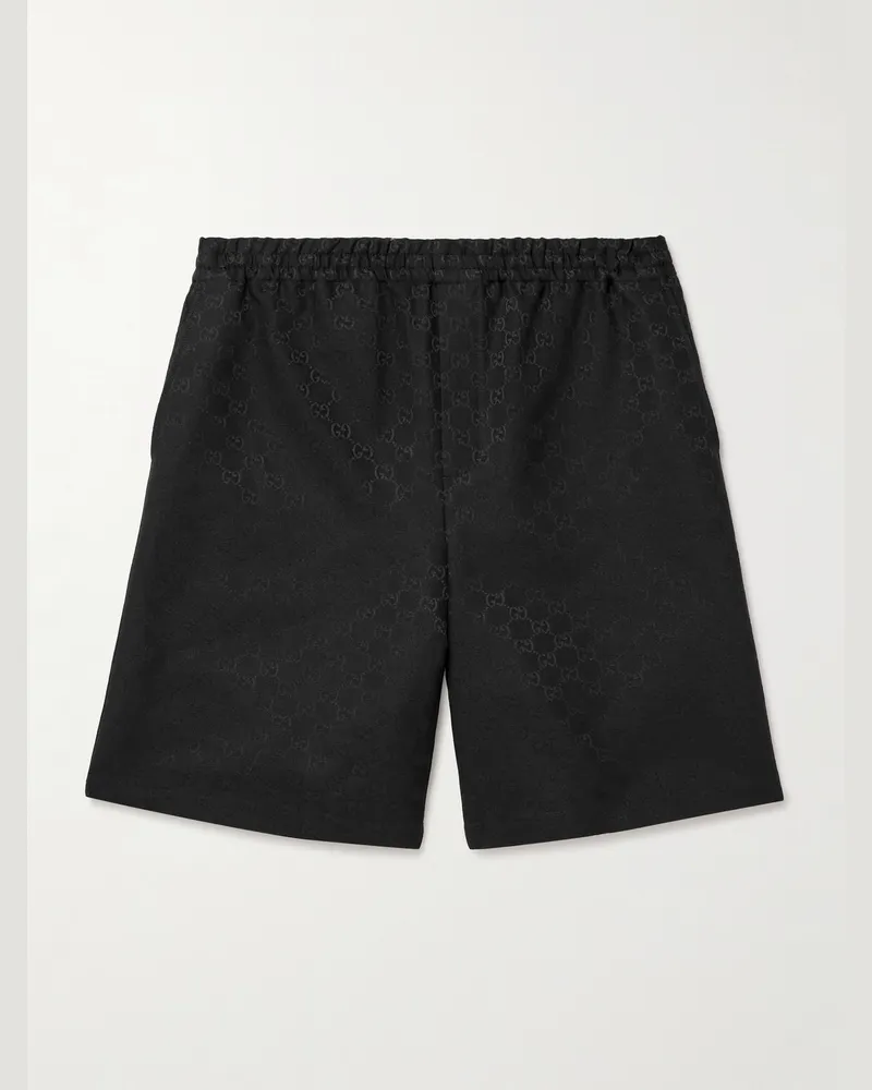 Gucci Wide-Leg Monogrammed Linen-Blend Jacquard Shorts Black