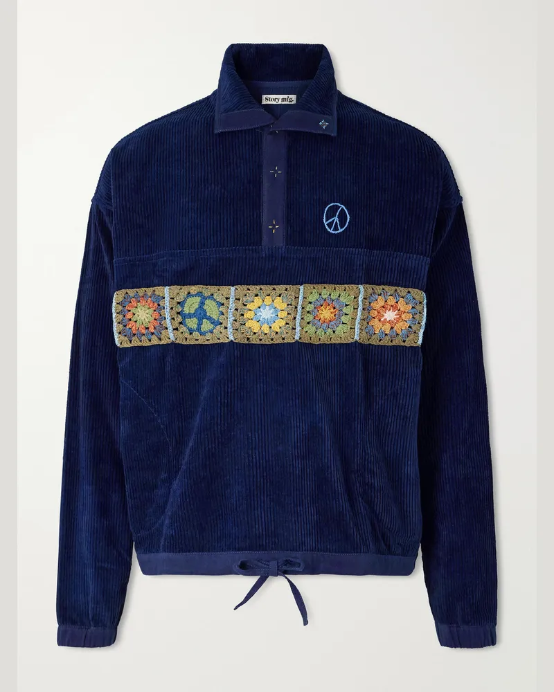 STORY mfg. Polite Oversized-Sweatshirt aus Biobaumwollcord mit Stickereien und Applikation Blau
