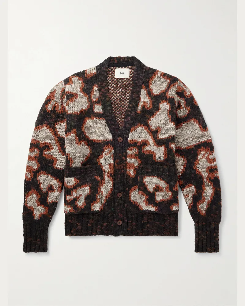 Folk Espresso Cardigan aus Jacquard-Strick Braun