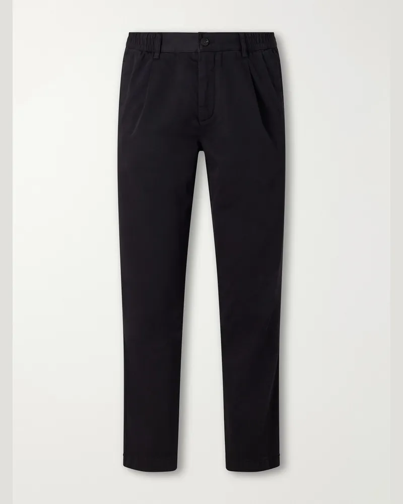 MR P. James Pleated Tapered Organic Cotton-Twill Trousers Black