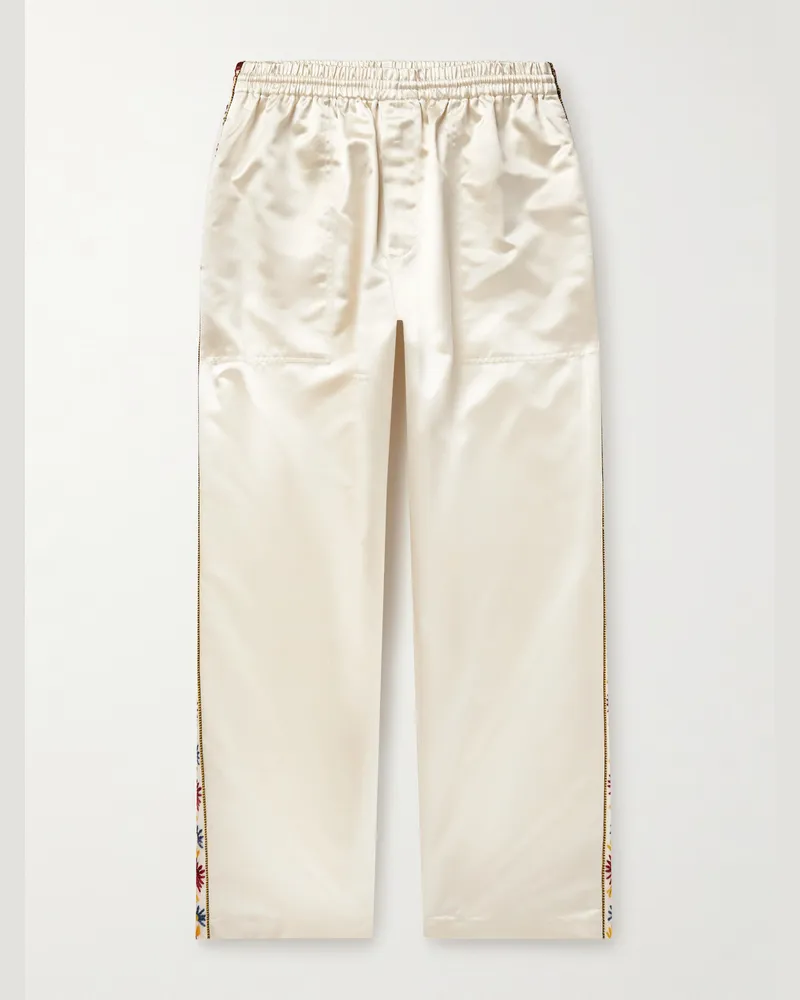 BODE Candyfloss gerade geschnittene Jogginghose aus Satin mit Besatz aus besticktem Voile Neutral