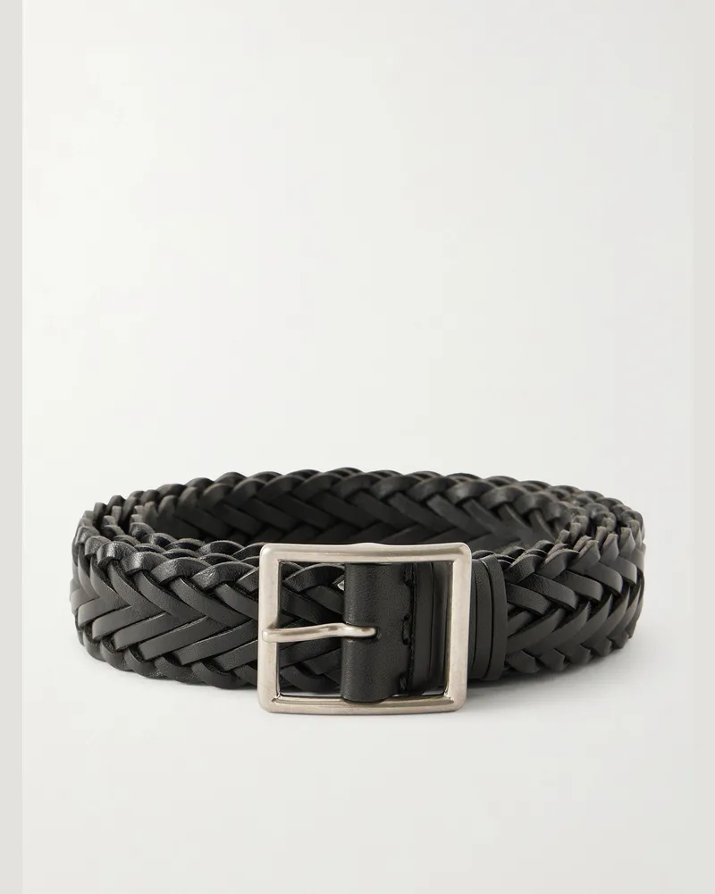 Nili Lotan 3cm Nic Woven Leather Belt Black