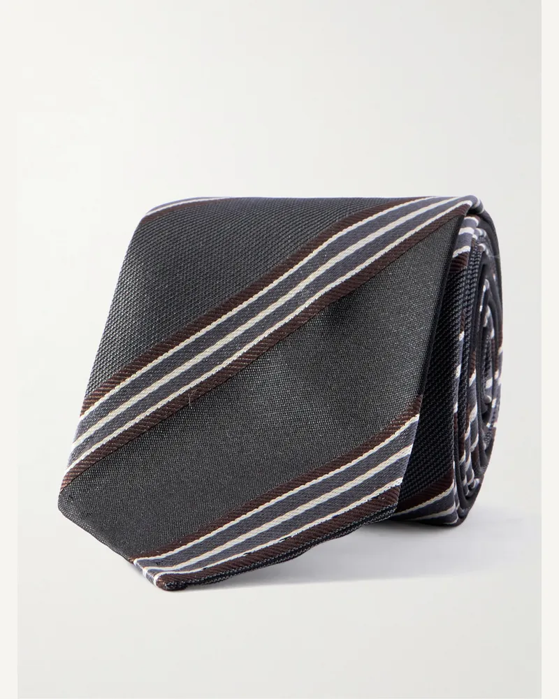 LARDINI Krawatte aus gestreiftem Seidengabardine, 4 cm Schwarz