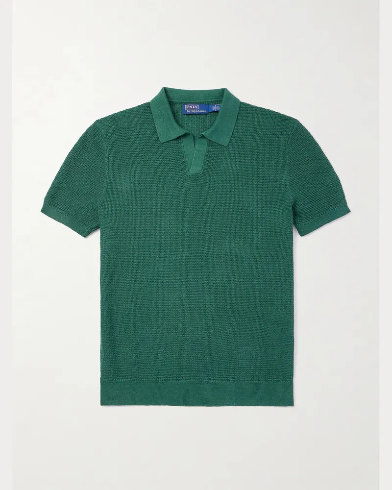 Ralph Lauren Polohemd aus Leinen in Waffelstrick Grün