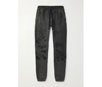Pigment Spray Star schmal zulaufende Jogginghose aus Baumwoll-Jersey mit Lederbesätzen