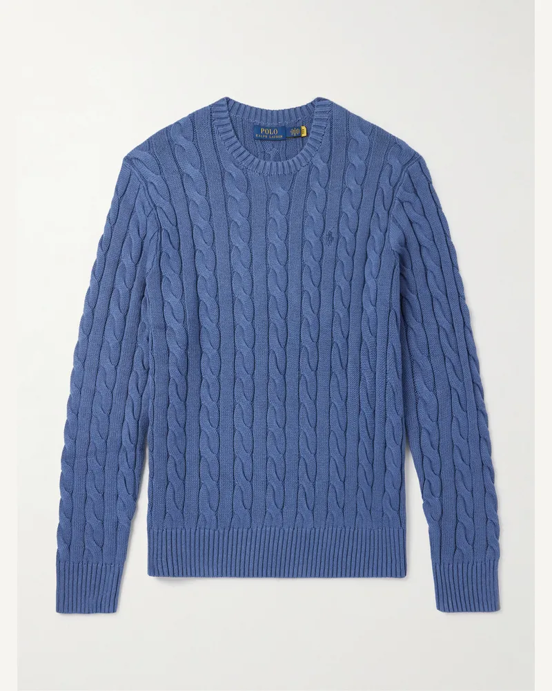 Ralph Lauren Zopfstrickpullover aus Baumwolle mit Logostickerei Blau