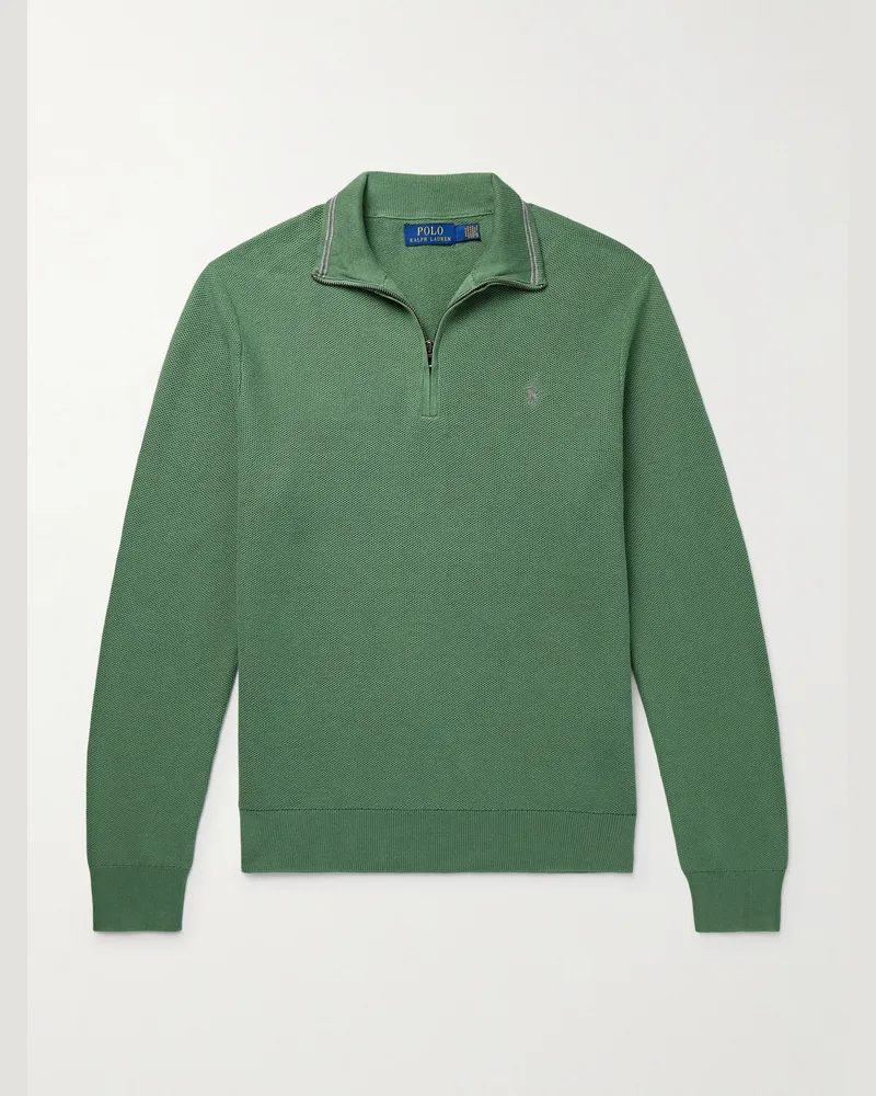 Ralph Lauren Troyer aus Baumwolle in Wabenstrick mit Logostickerei und kurzem Reißverschluss Grün