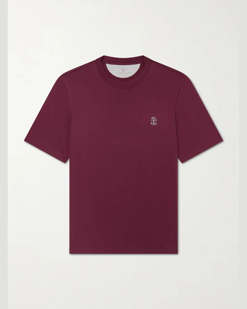 Brunello Cucinelli Logo-Print Cotton-Jersey T-Shirt Burgundy