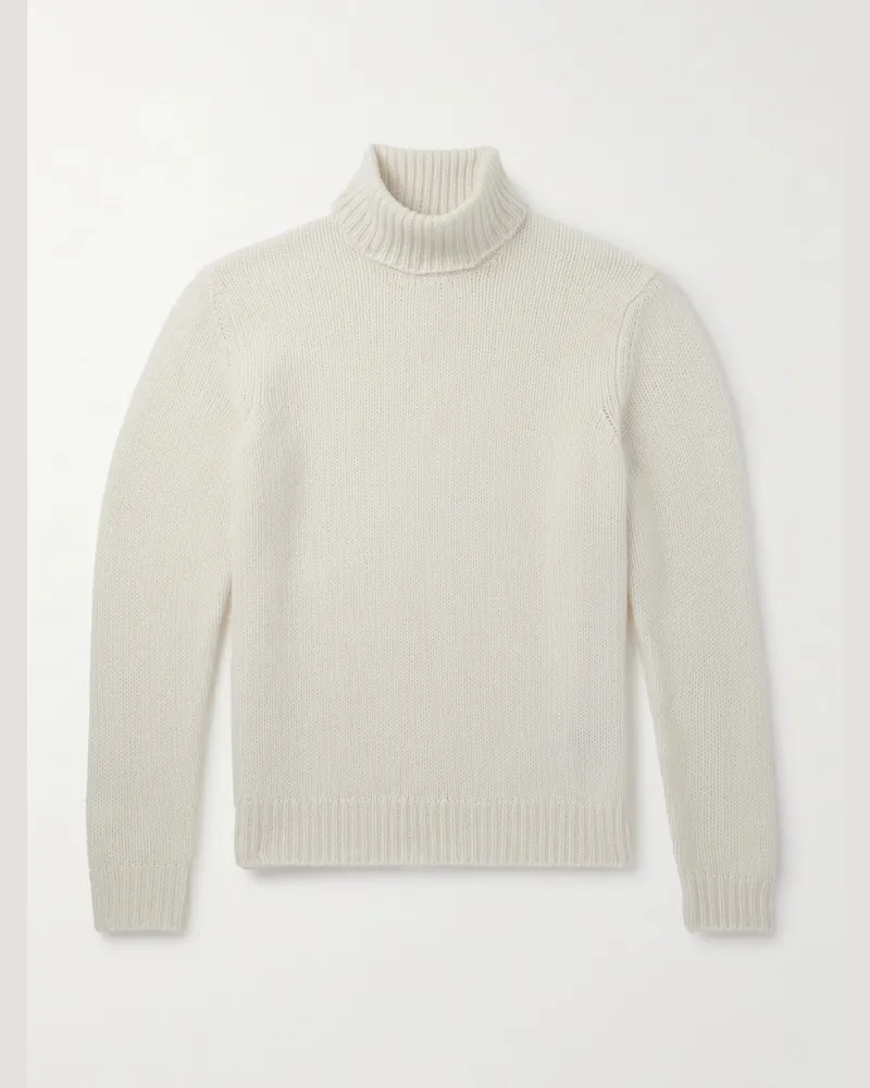 Ralph Lauren Rollkragenpullover aus Kaschmir in Rippstrick Neutral