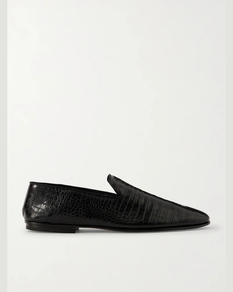 Tom Ford Steven Grosgrain-Trimmed Croc-Effect Leather Loafers Black