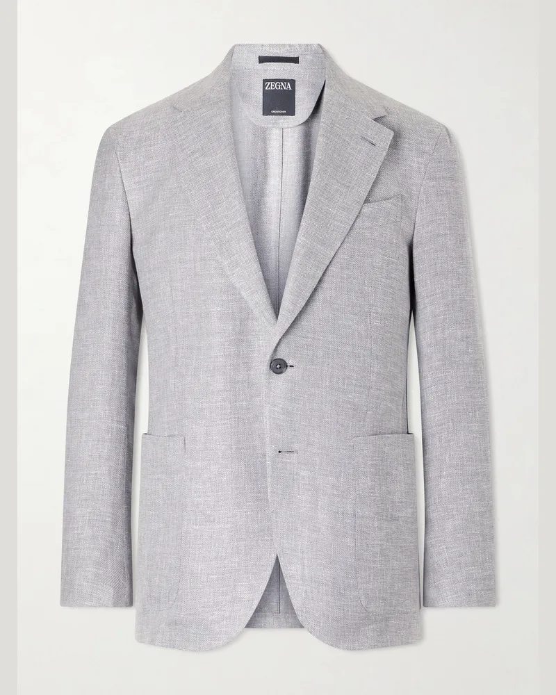 Ermenegildo Zegna Linen, Wool and Silk-Blend Suit Jacket Gray