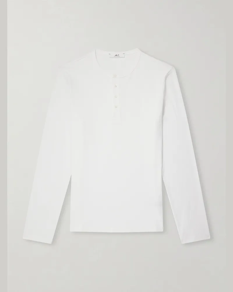 MR P. Ribbed Organic Cotton Henley T-Shirt White