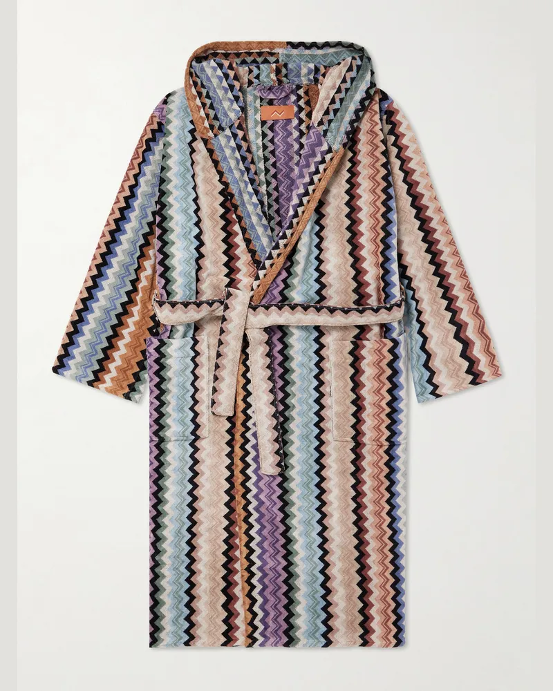 Missoni Home Adam Morgenmantel aus gestreiftem Baumwollfrottee mit Kapuze Mehrfarbig