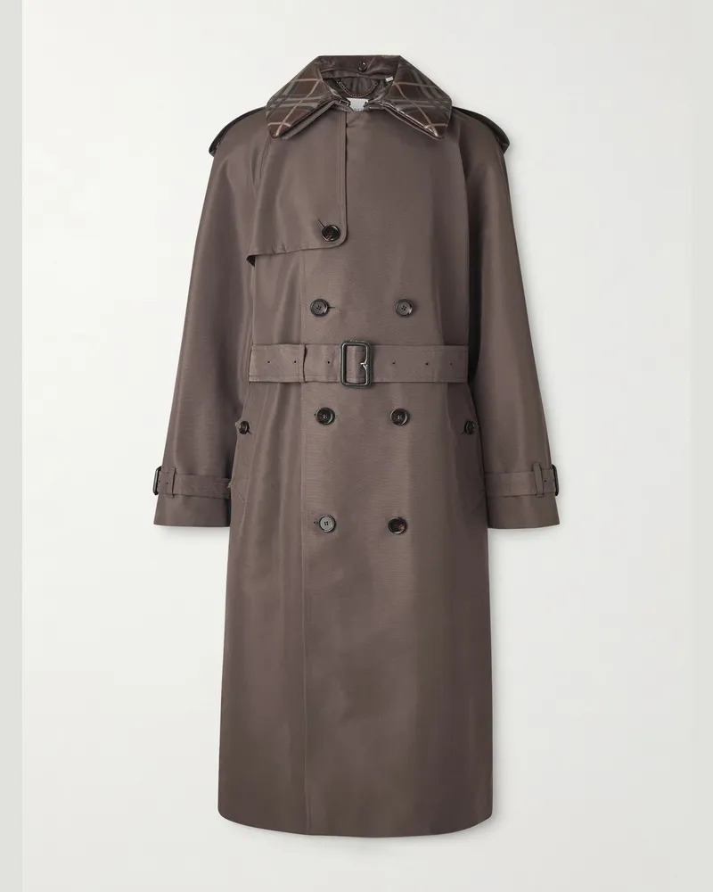 Burberry Trenchcoat aus einer Seiden-Baumwollmischung mit Lederbesatz Braun